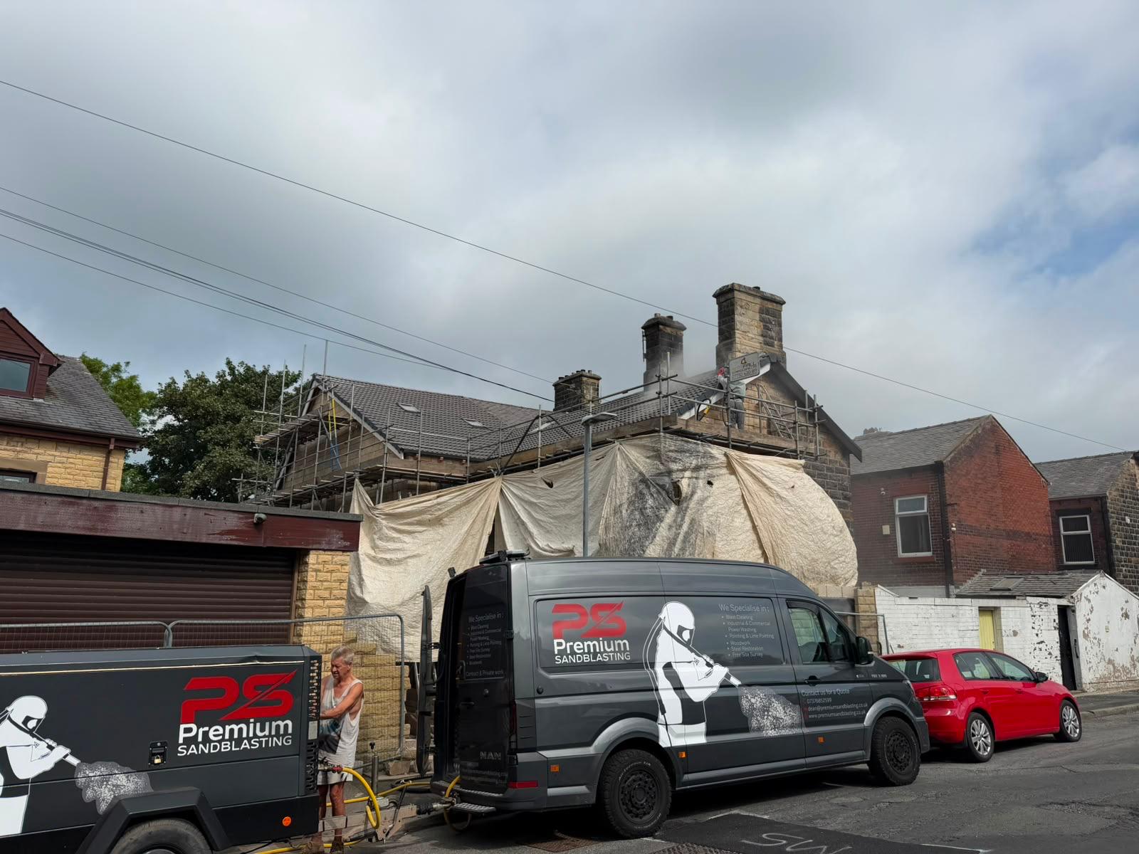 Premium Sandblasting van and compressor on site in Brierfield, Pendle